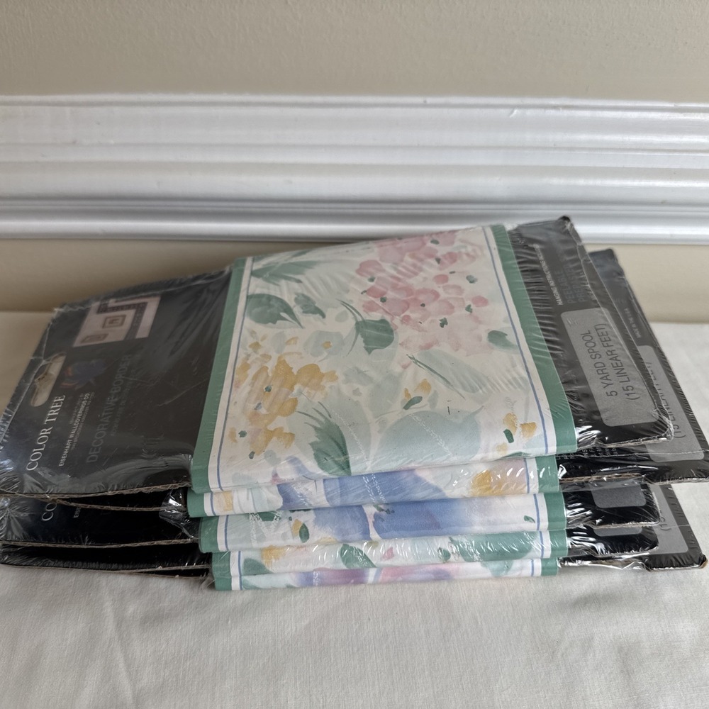 Color Tree Designs Watercolor Floral Wall Border 5 Spools 25yd SILX4970 Pastel - Picture 8 of 8